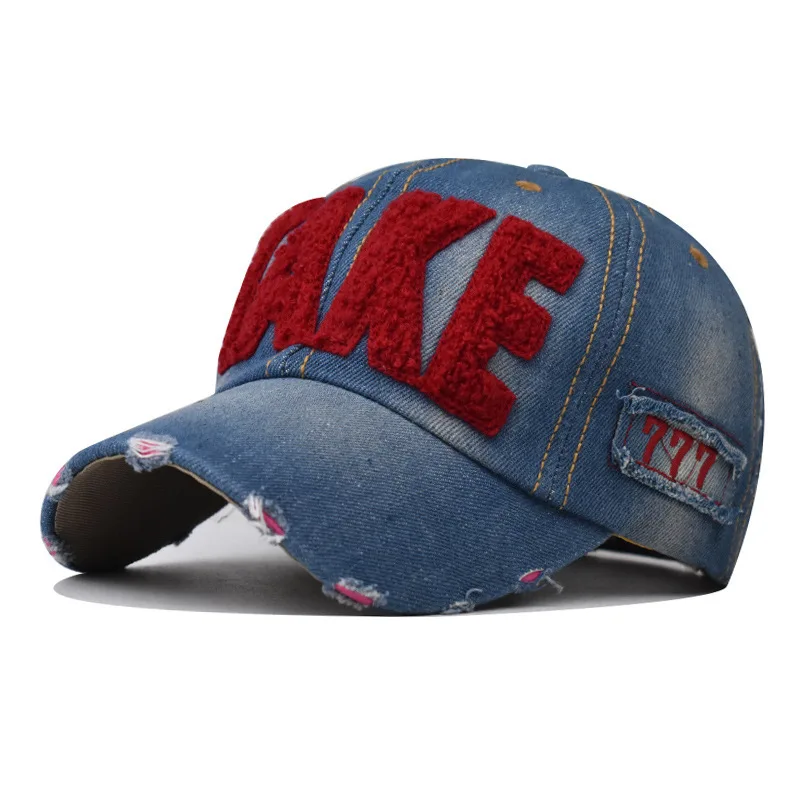 TAKE Patch Denim-Baseballkappe, blau gewaschen, Distressed Raw Hem Dad Hats, leichter, verstellbarer Sonnenhut für Damen und Herren – Detail 3