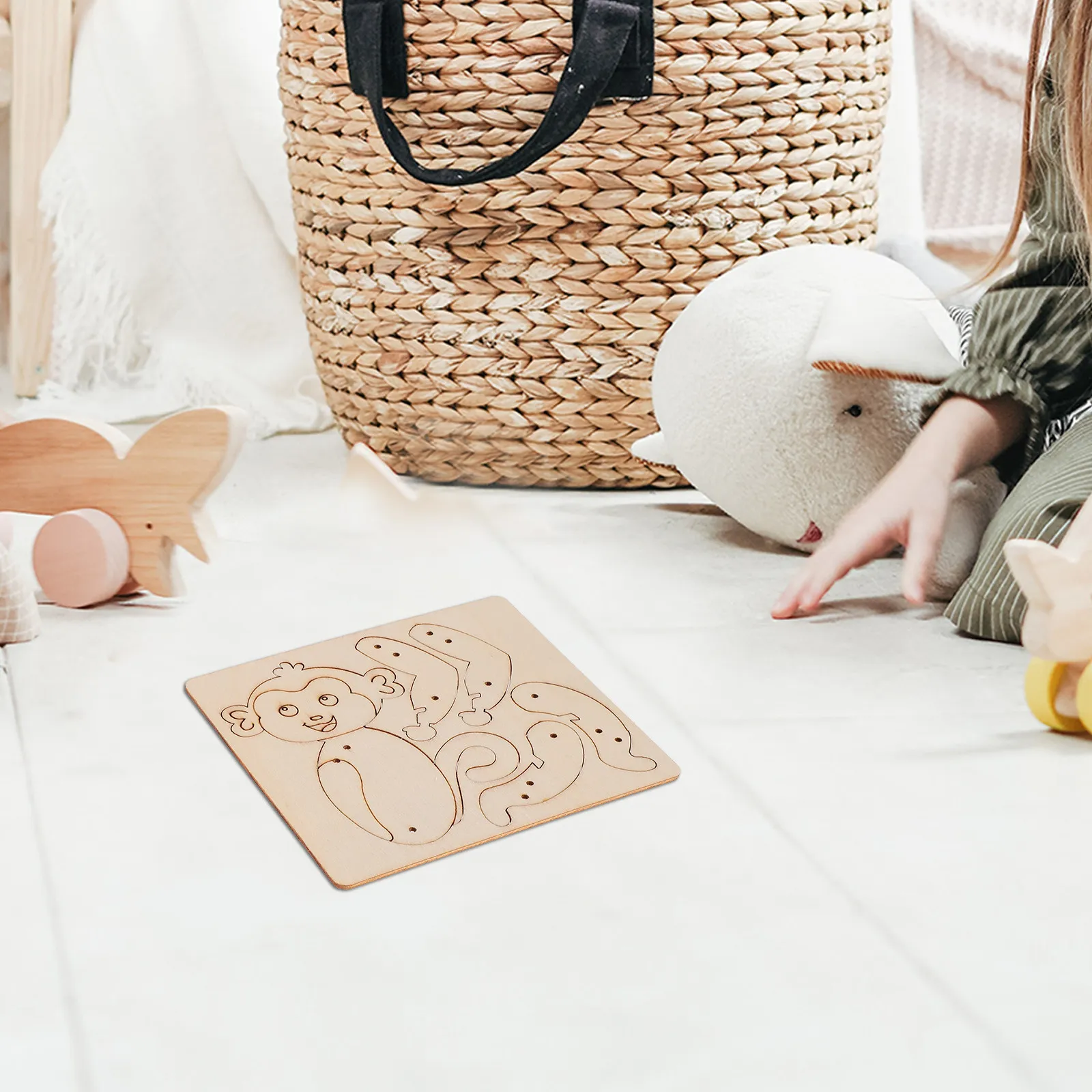 2Sets DIY Monkey Rope Climbing Wood Jigsaw Puzzle Educational Scientific Plaything for Children Tool Developing