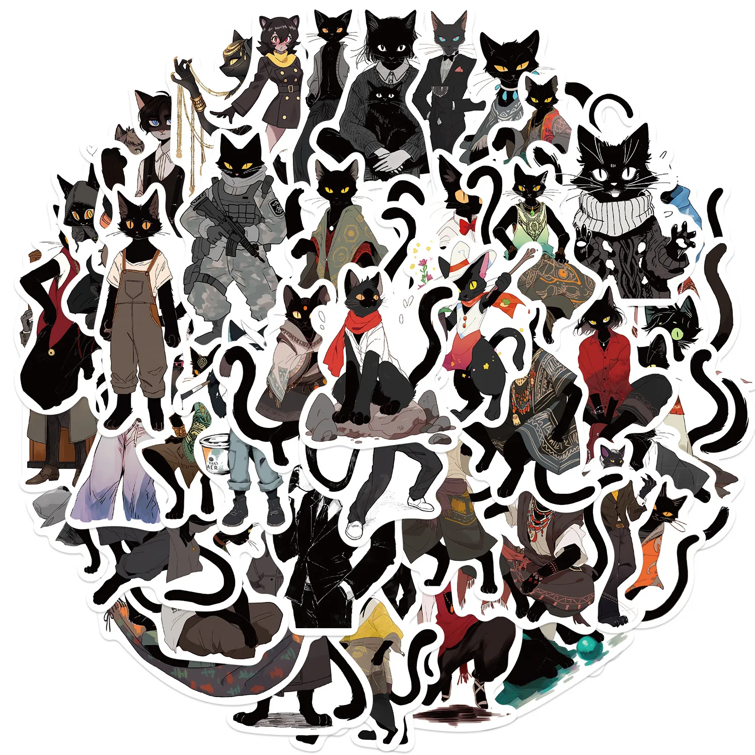 10/30/50Pcs cartoon Black cat Anthropomorphic youth Stickers For Suitcase Skateboard Laptop DIY Luggage Fridge Phone Car Styling