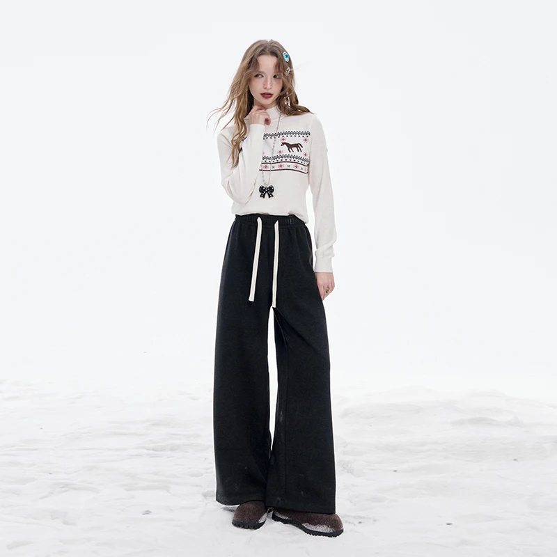 ELFSACK Classic Solid Draped Drawstring Elastic Waist Floor Length Pants For Women