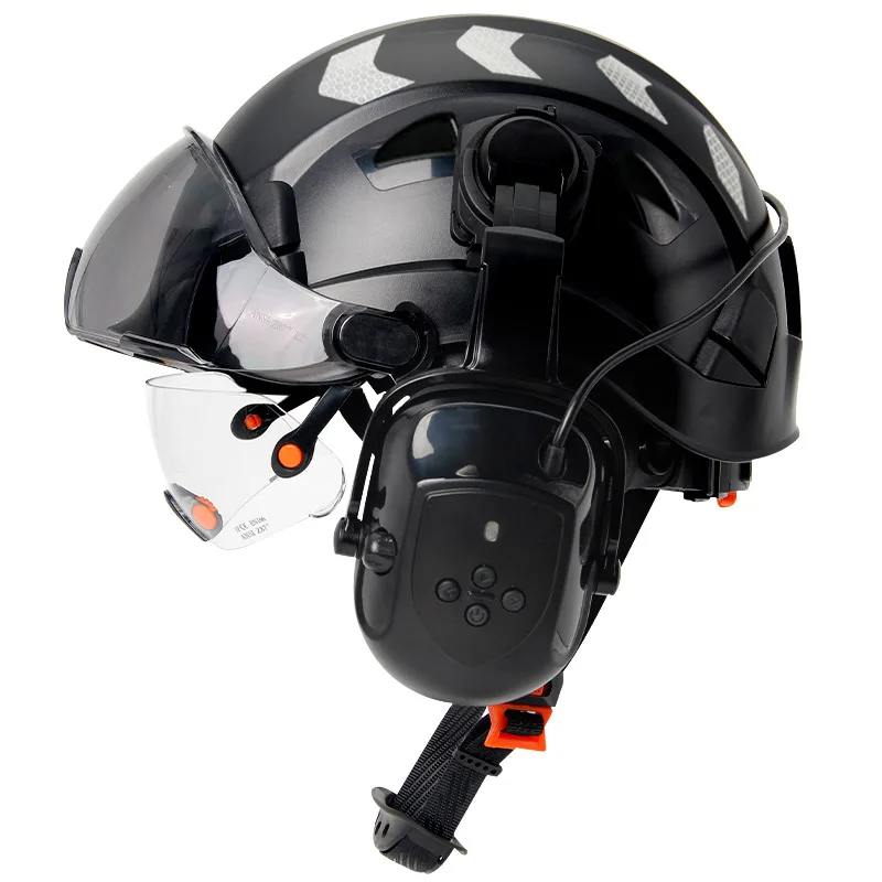 Bouwveiligheidshelm met Bluetooth 5.0 Ruisonderdrukking Oorbeschermers voor ingenieur ABS HardHat met vizieren Industriële hoed ANSI