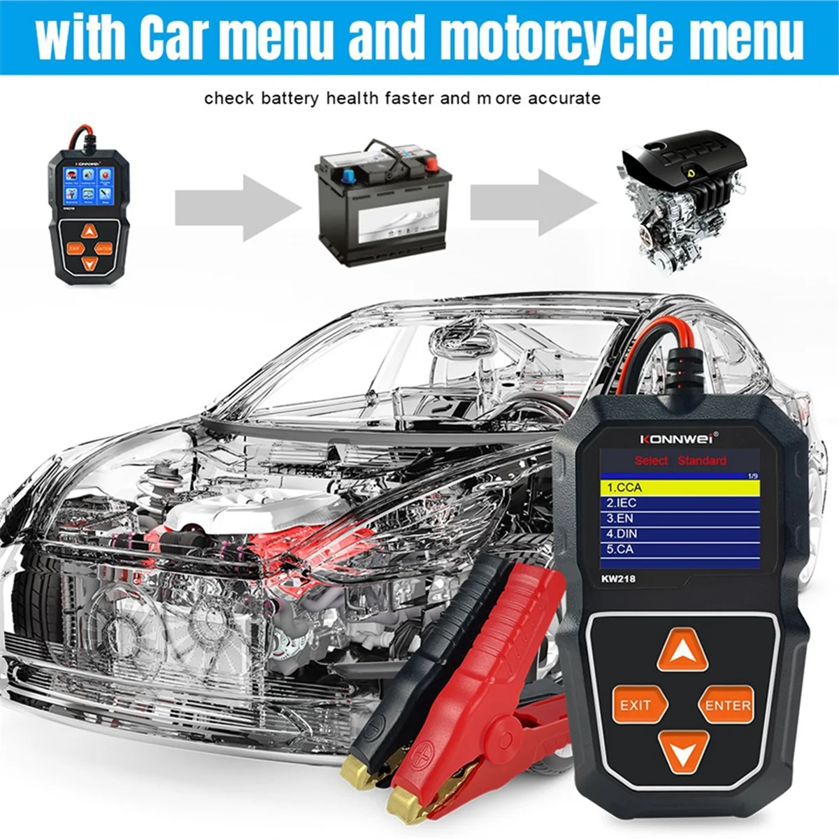 KONNWEI-probador de batería de coche KW218, Analizador de sistema de camión y motocicleta, 6V, 12V, 2000CCA, herramienta de prueba de arranque de carga, PK