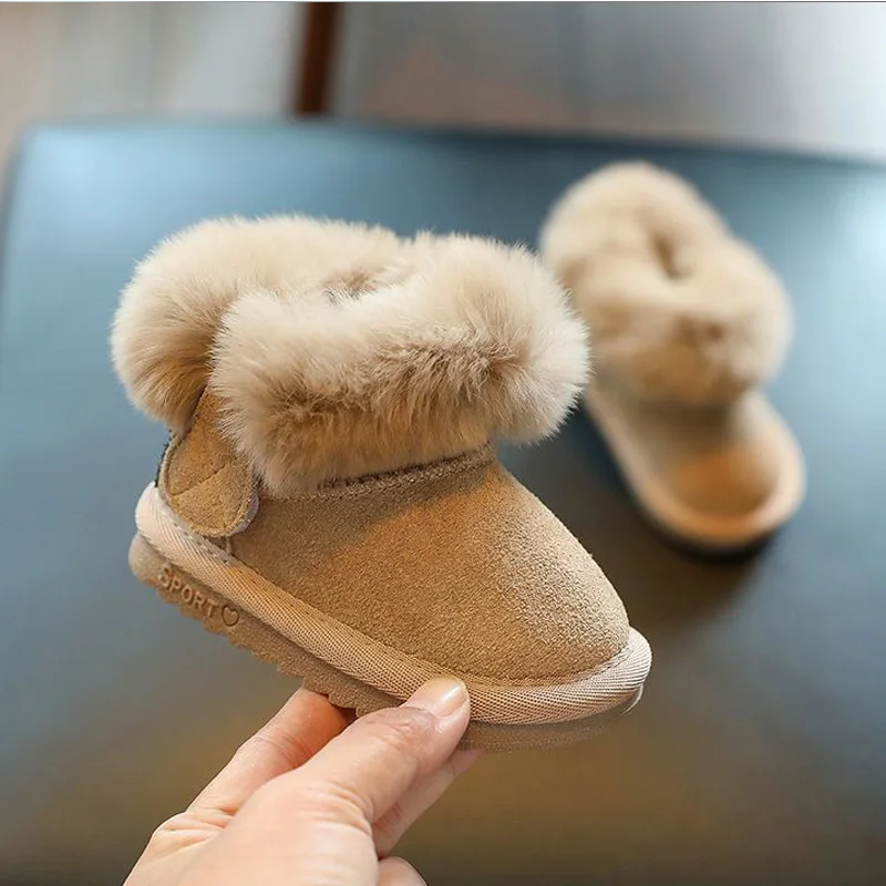 Stivali da neve in pelliccia per bambini neonato inverno caldo morbido stivaletti in peluche ragazzi ragazze classico Design di marca Slip-on Furry