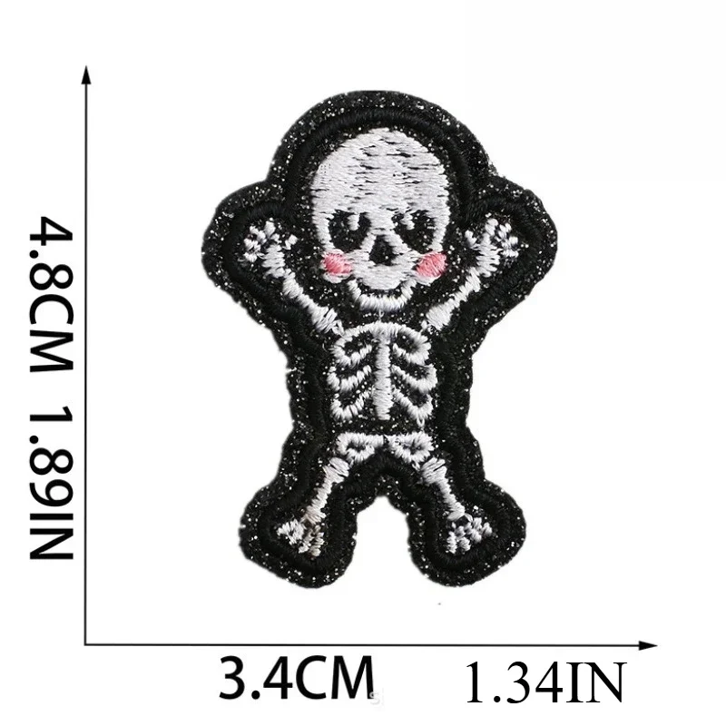 Horror Embroidery Cloth Sticker Glitter Powder Ghost Patch Sticker Cartoon Skull