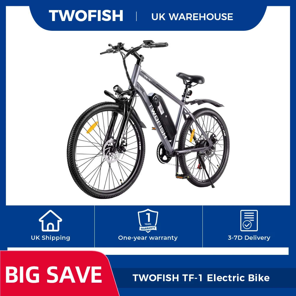 AliExpress Touroll TWOFISH TF-1 Electric Bike, 250W 36V 15Ah Battery, 26" Tires, 25km/h Max Speed, 100km Max Range, Disc Brakes, Front Suspension