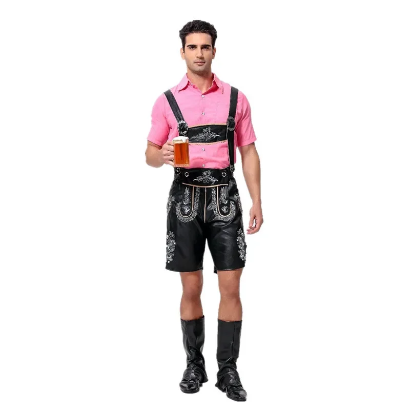 Man Leather Lederhosen Oktoberfest Beer Costume Suspender Outfit Germany Beer Festival Fancy Dress