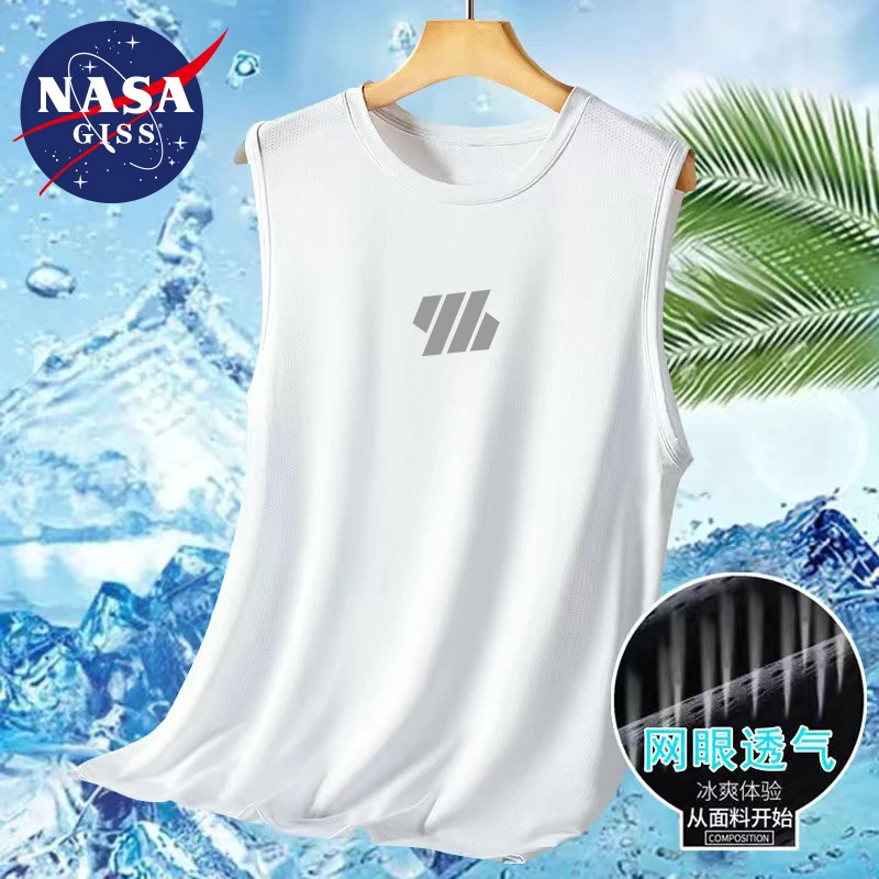 NASA GISS men\'s summer ultra-thin loose oversized casual men\'s tank top breathable quick drying sports T-shirt men\'s sleeveless