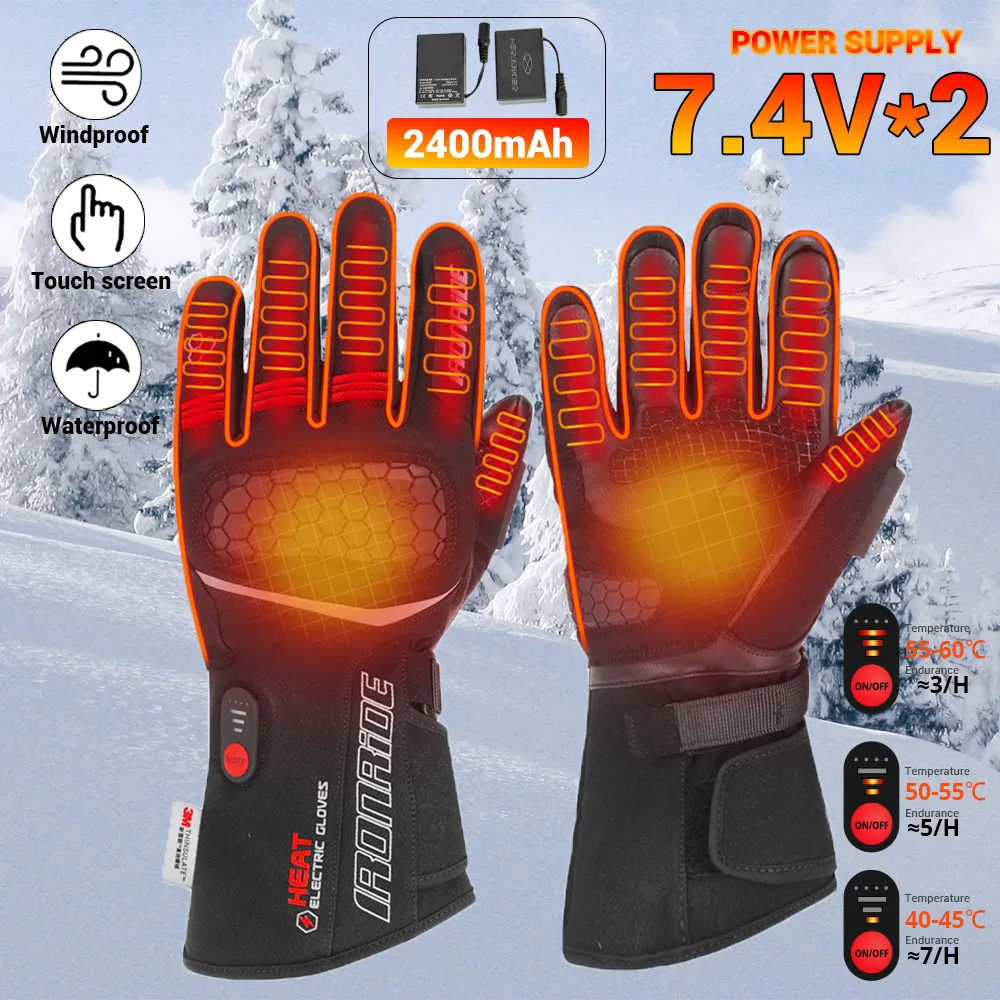 Heated Motorcycle Gloves 7.4V Battery Heated Gloves Touch Screen Electric Heating Gloves Winter Warmth