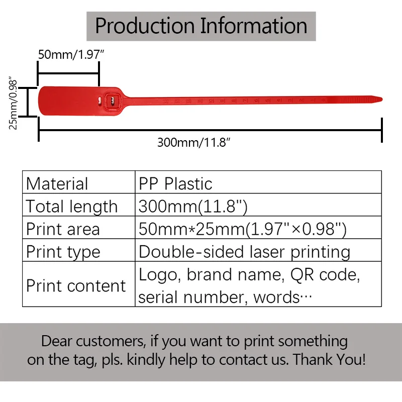 100Pcs Disposable Plastic Security Seals Custom Garment Tag Cable Tie Labels for Logistics Container Clothes Bags  300mm /11.8'