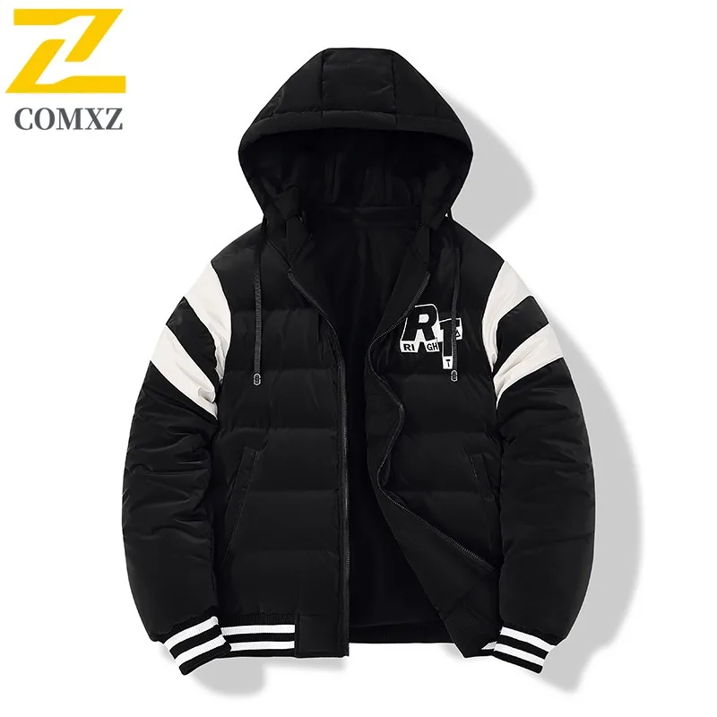 

COMXZ Men Winter Jacket Warm Thick Loose Color Blocking Outdoor Skiing Travel Padded Jacket 2025 Snowy Comfortable Parker Coat