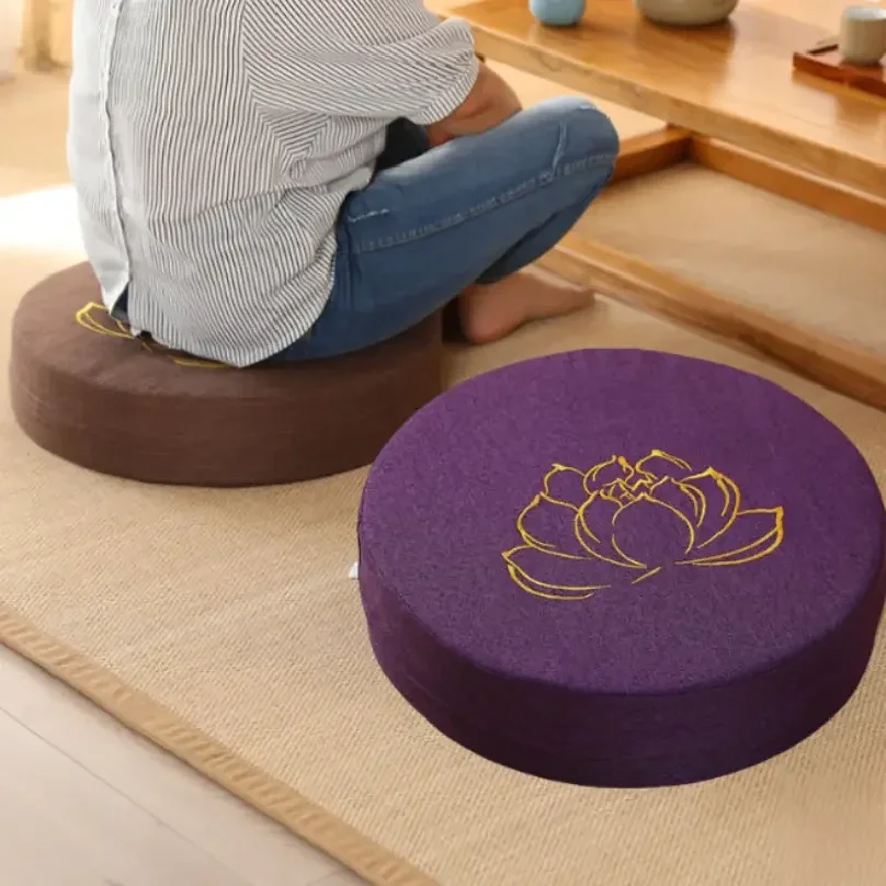 Cojín de Meditación de Lino de 40x6 cm, Textura de Loto, Cojín de Meditación con Respaldo, Alfombra Tatami, Desmontable y Lavable