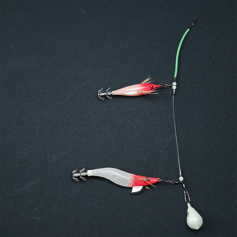 6er-Set Leuchtende Tintenfisch-Angelausrüstung für Salzwasser mit Leuchtkugel-Wirbel und Bissfester Schnappverschluss-Angelvorrichtung für Oktopus und Tintenfisch – Detail 3