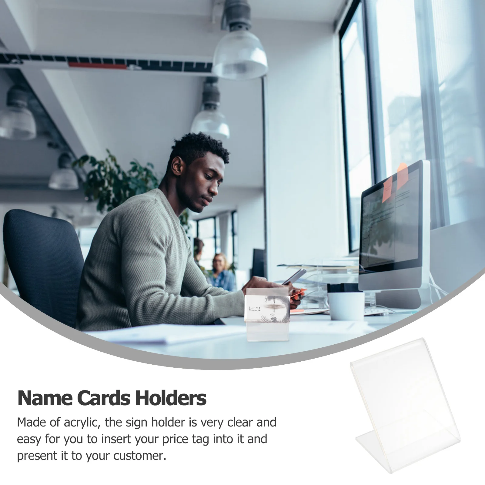 

2 Pcs QR Code Card Retail Name Holder Signage Plastic Clear Transparent Countertop Staff Shipping Label Display
