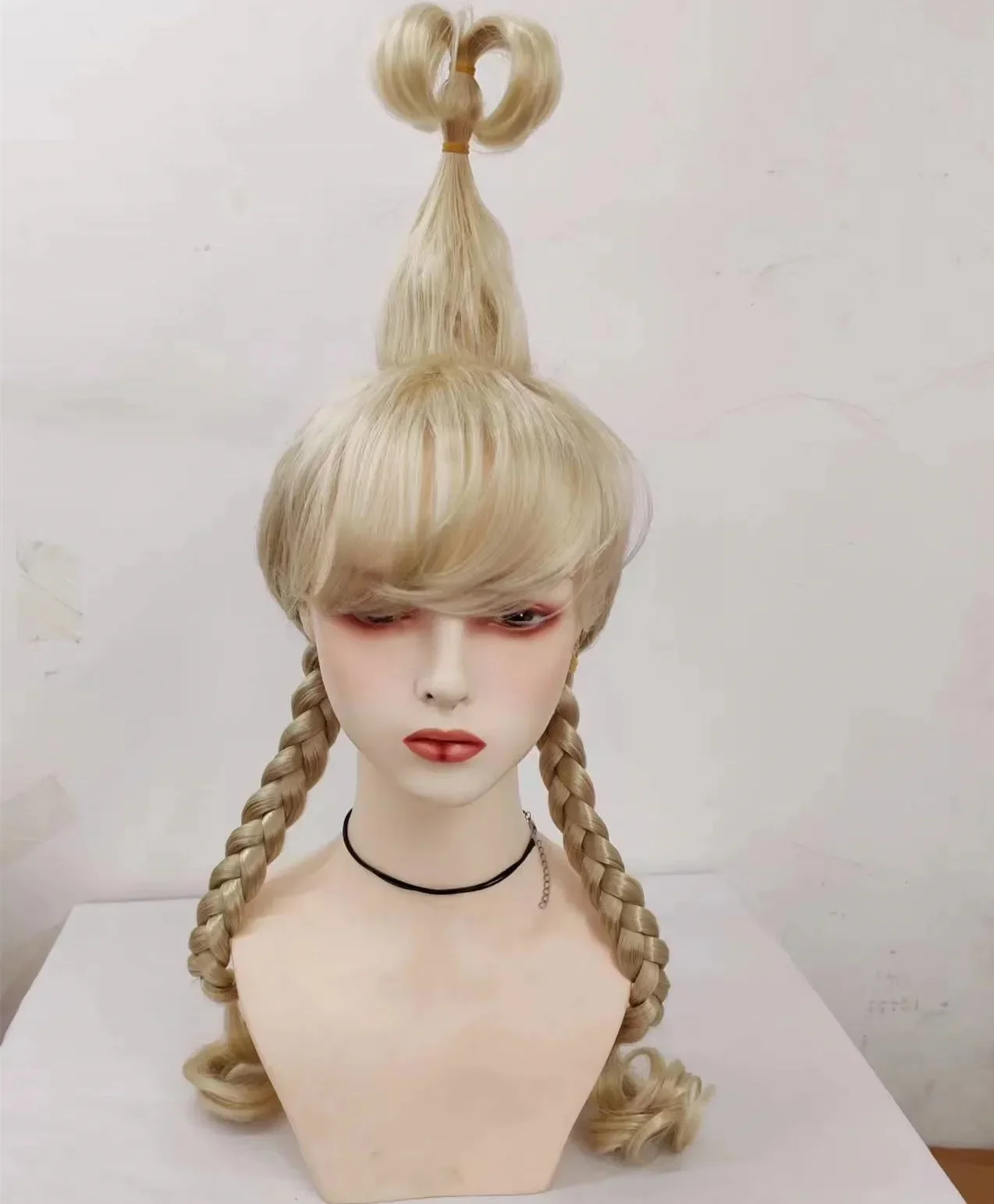 シンディ・ルー・フー映画コスプレウィッグ女性用赤いリボン付きルーヘア耐熱人工毛ウィッグクリスマスパーティーウィッグギフト