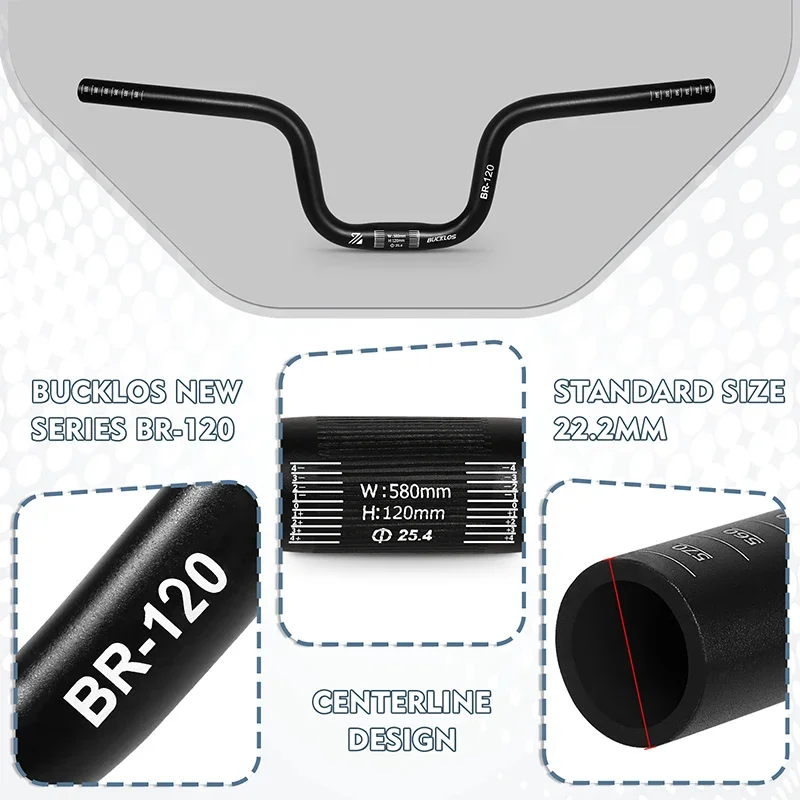 BUCKLOS Bicycle Swallow Handlebar 25.4mm 580mm Bike Riser Handlebar Aluminum Alloy Bicycle U Shaped Handle Bar for Folding Bike