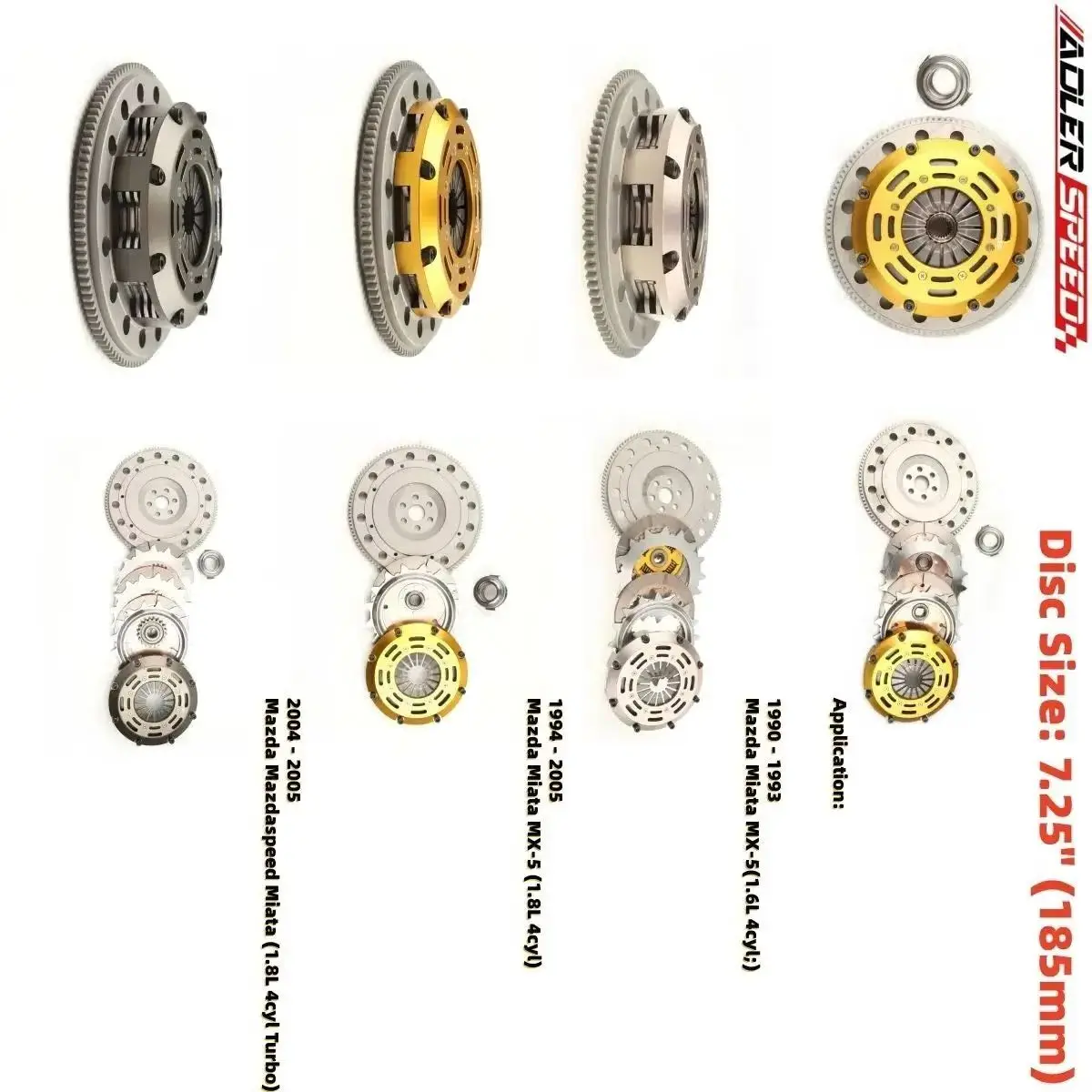 

ADLERSPEED Racing / Street Sprung Clutch Single/Twin/Triple Disk Kit For 90-05 Mazda Mazdaspeed Miata / Miata MX-5 1.6L 1.8L