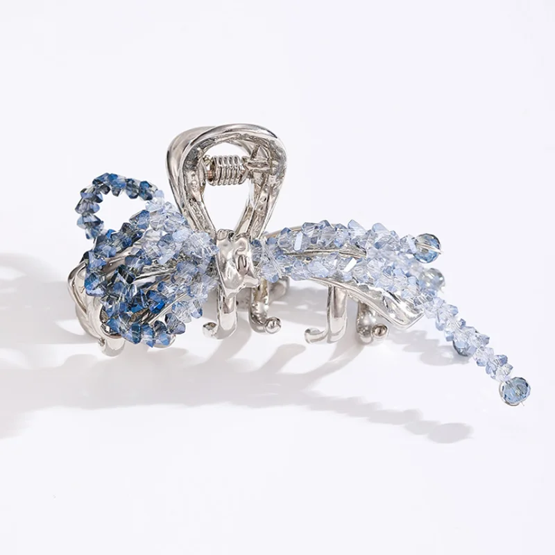 

Exquisite Hand Woven Beaded Crystal Bow Hair Claws Clip Women Medium Size Hairpin Blues Hair Accessories Headband