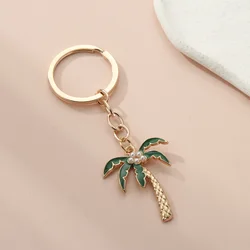 Cute Enamel Coconut Palm Key Chain Pearl Tree Juice Key Ring Summer Key Chains Souvenir Gifts For Women Men Handmade Jewelry