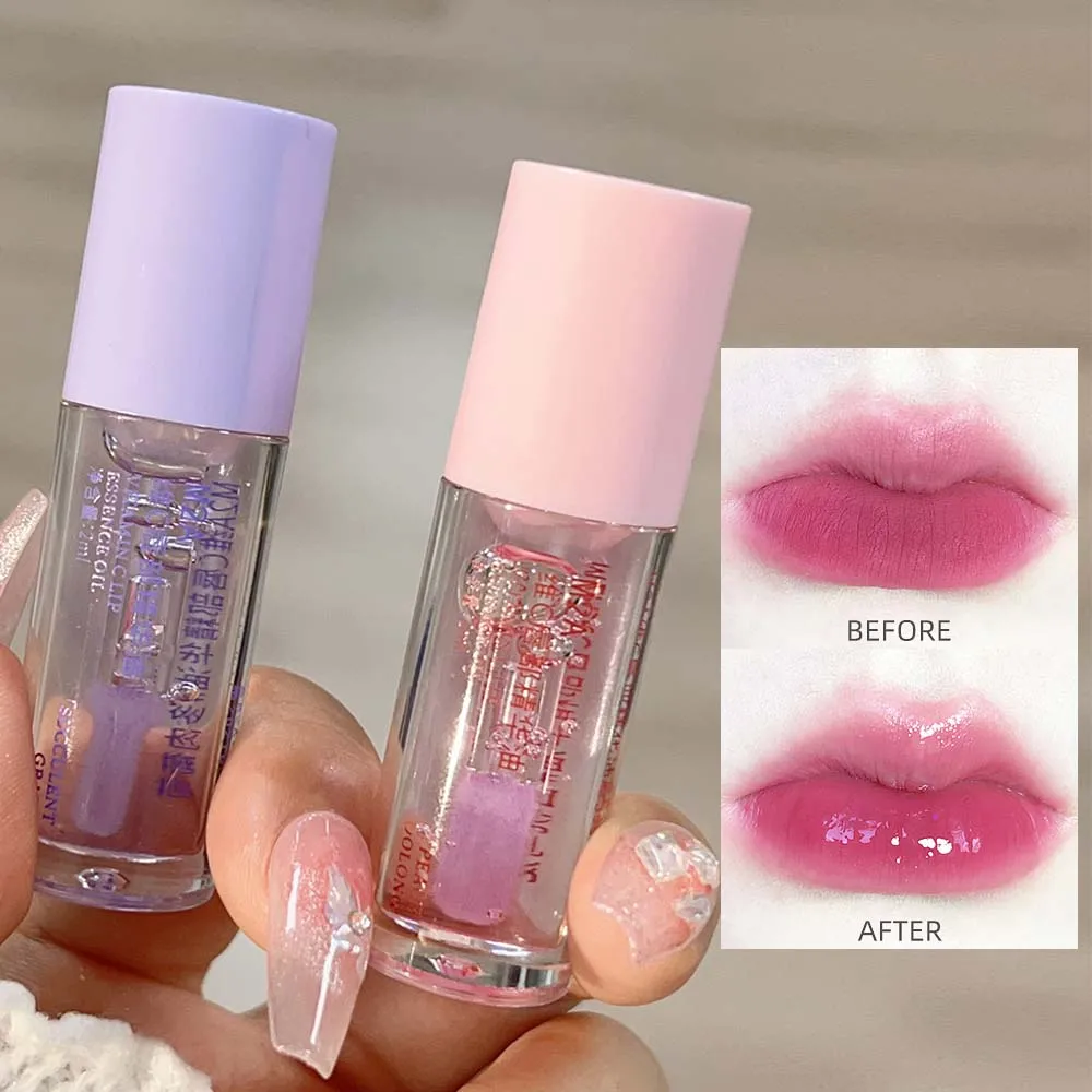 Crystal Jelly Lip Oil Lasting Hydrating Plumping Liquid ลิปสติก Clear Lips Tint Moisturizing ไม่เหนียวเหนอะหนะ Mirror Lip Gloss แต่งหน้า