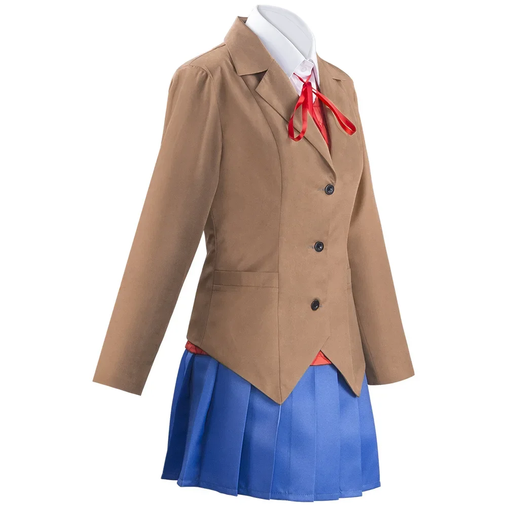 Disfraz de Doki Literature Club Monika, Cosplay de Sayori Yuri Natsuki, conjunto de peluca, uniforme escolar para niña y mujer