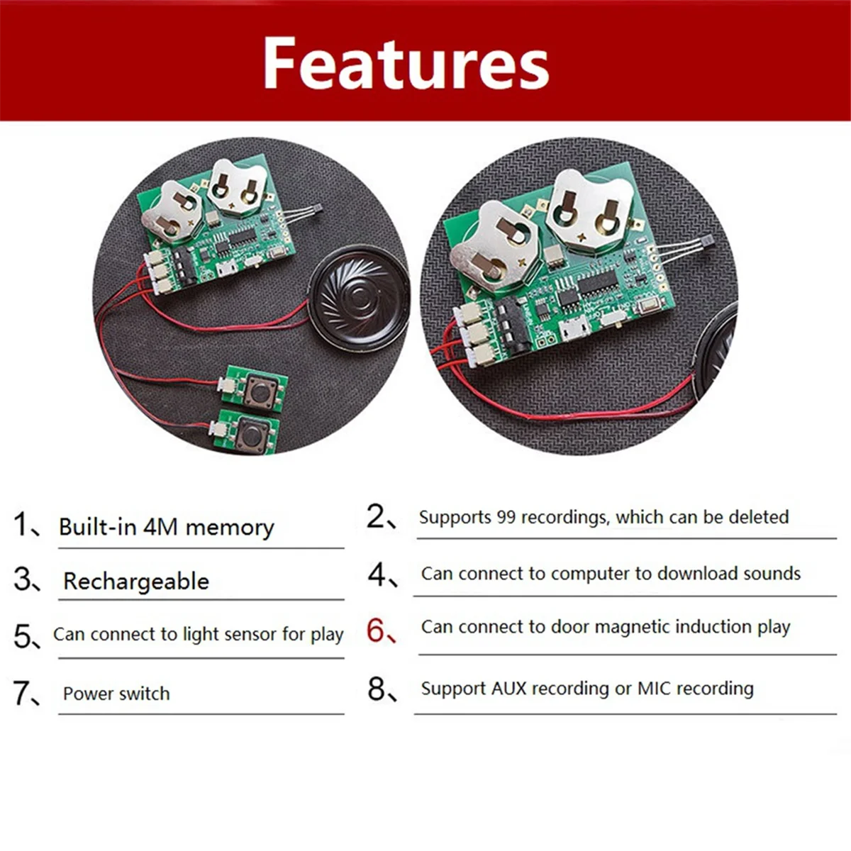 Voice Recorder Chip Sound Recording Module Talking Music Audio Recordable Greeting Card Magnet Controls Playback