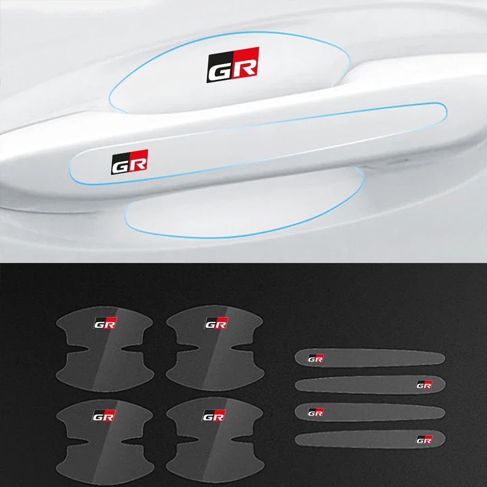 8pcs Car Door Bowl Anti-scratch Sticker Clear Door Bowl Handle Protection Sticker For Toyota GR GAZOO RACING Yaris accessories