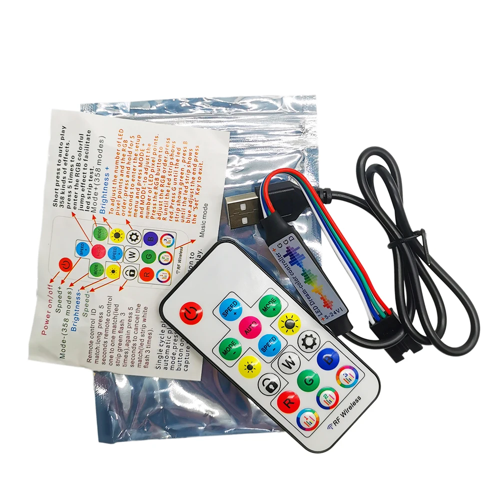 5V 12V 24V 4Pin 17Keys Music Led Controller Mini Remote 358 Modes For 5050 RGB Individually Addressable Strip Light Panel DC USB