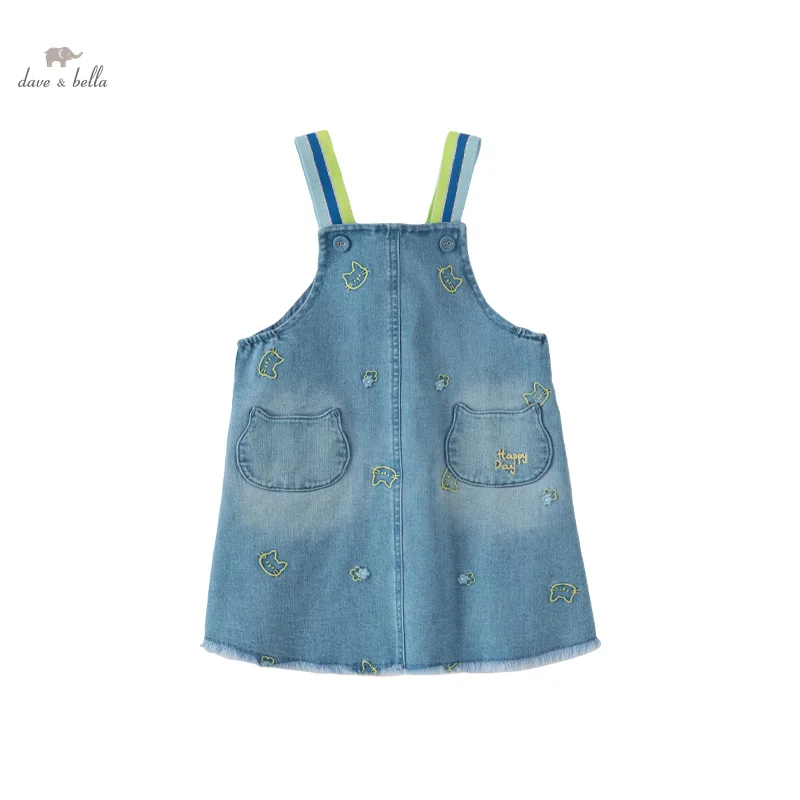 Dave Bella Girl's Dress Children's 2024 New Spring Princess Suspender Skirt Sweet Cute Fashion Casual Denim Skirt DB1247998