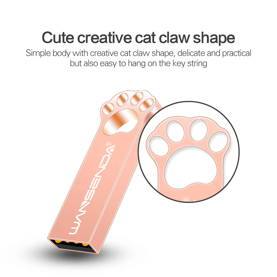 WANSENDA Cat's Paw USB 2.0 Flash Drive Pen Drive 8GB 16GB 32GB 64GB 128GB USB Memory Stick Waterproof Pendrive