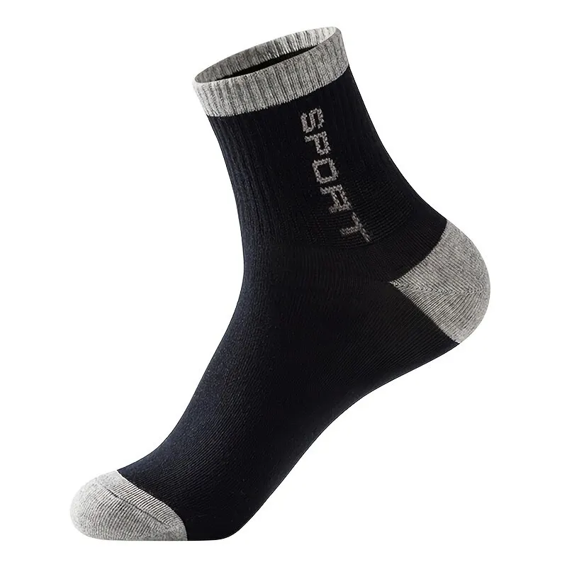 5pairs Men's Quarter Length Athletic Socks For Sports In Fall/Winter