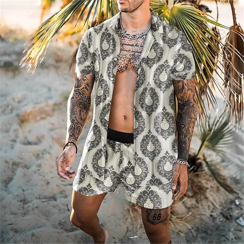 Conjunto de camiseta informal de verano para hombre, ropa deportiva de moda con estampado 3D, camisa de manga corta de gran tamaño, ropa de calle de dos piezas