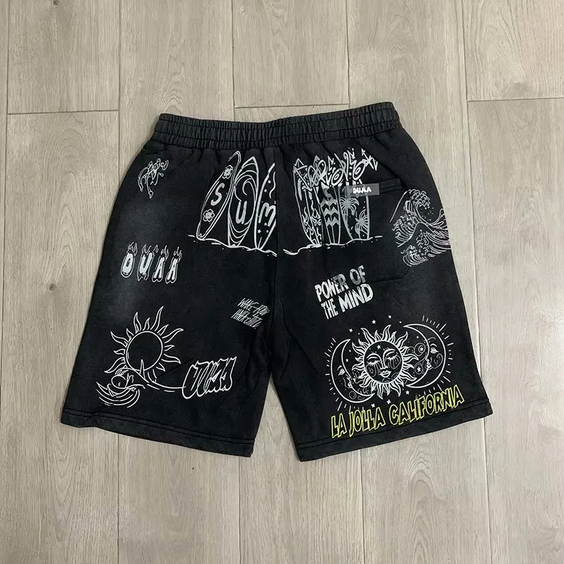 New Men Duaa Rhinestone Graffiti Drawstring CARGO SHORTS Comfortable Camouflage Skateboard Street Cotton Casual Shorts #a242