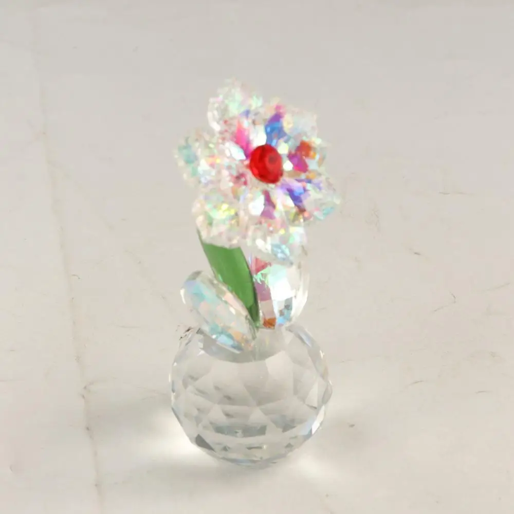 Round Base Crystal Flower Figurine Handmade Reflect Crystal Sunflower Collectible Sun Catcher Flower Ornaments