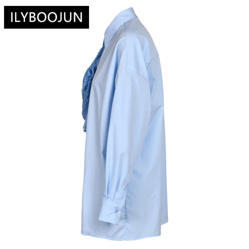 Solid Patchwork Appliques Shirts For Women Lapel Long Sleeve Spliced Button Casual Blouse Female Fashion Clothing For Women 2023