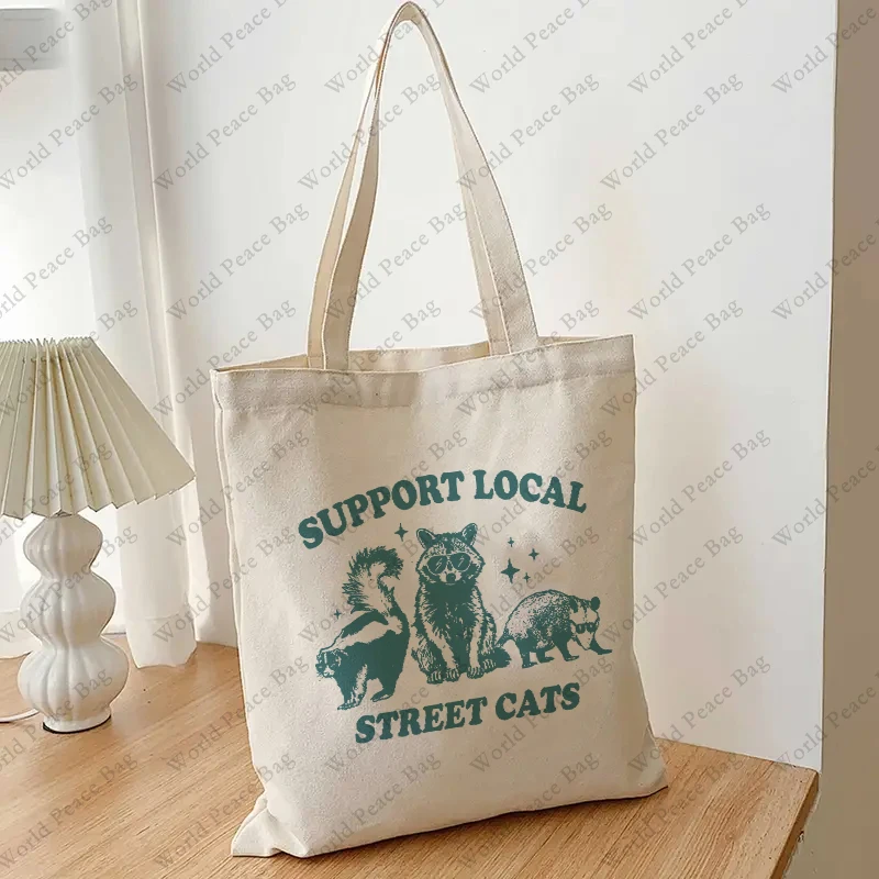 1pc Support Your Local Street Cats patternTote Bag Canvas Shoulder Bag For Travel Daily Commute Women\'s Reusable Shopping Bag