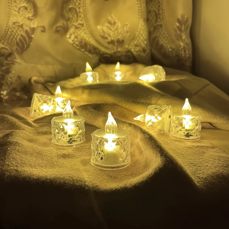 4/12 قطعة شموع بلاستيكية عديمة اللهب أضواء بطارية LED Tealight مع لهب واقعي للمنزل عطلة حفل زفاف ديكور الطاولة