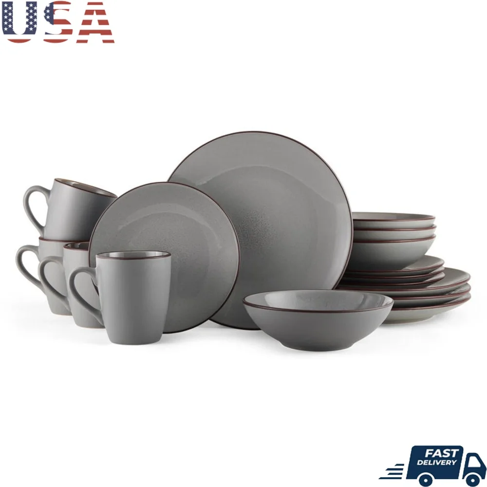 

16 Piece Stoneware Dinnerware Set Modern Speckle Design Dishwasher Microwave Safe Service 4 Unique Reactive Glaze Finish