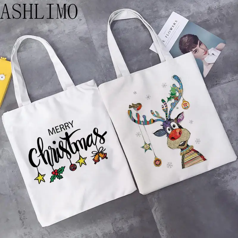 Shoulder Bag Merry Christmas Present Friendly Reusable Carrying Women Canvas Shopping Large Tote Bag Aesthetic Eco Cloth Handbag