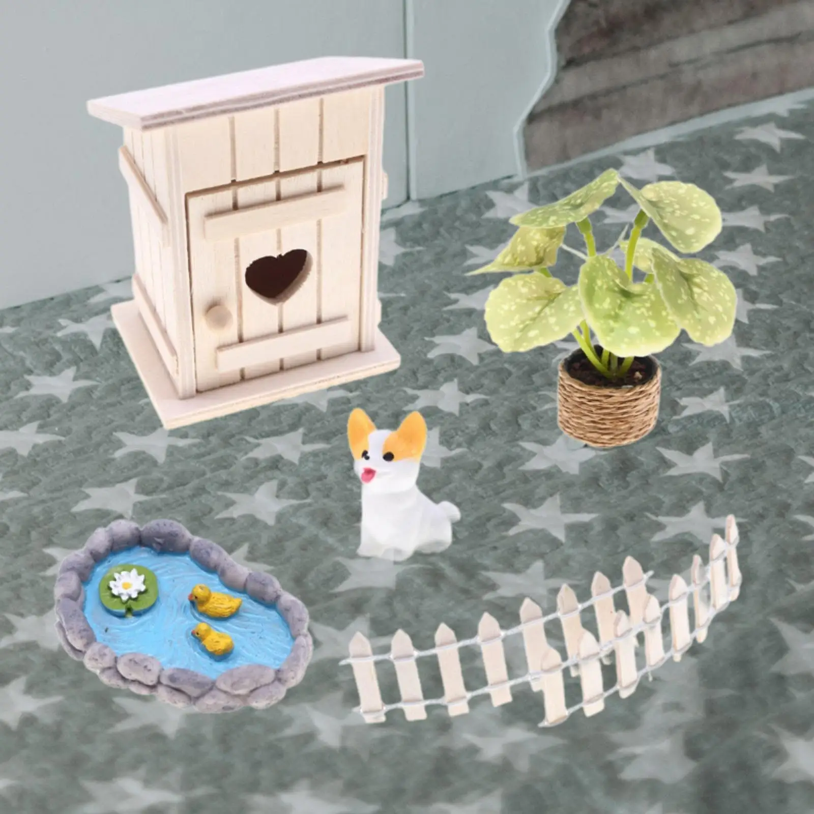 6x Mini Terrarium Figurine Dollhouse Decoration Diorama Project House Fence Swimming Pool Dog Miniature Fairy House Starter Kit