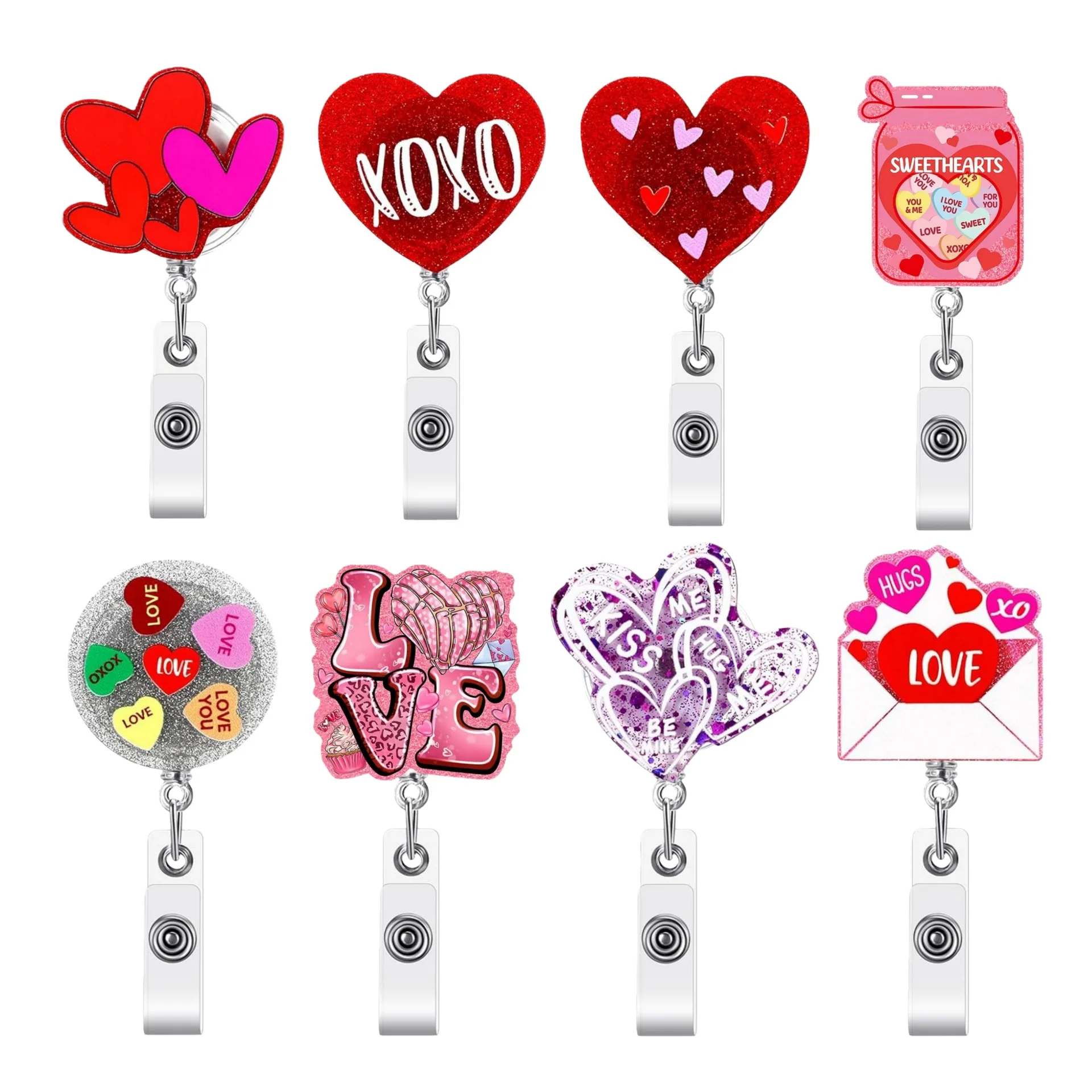 Romantic Heart-Shaped Acrylic Retractable Swivel Badge Holder Badge Reel For Nurse Doctor Office Staff Valentine's Day Gift