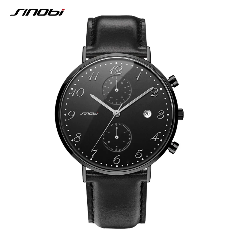 SINOBI New Business Watch Men 42mm Dial Plate Mesh Leather Strap Wristwatch Luminous Pointer Watches Chronograph Fashion Watch