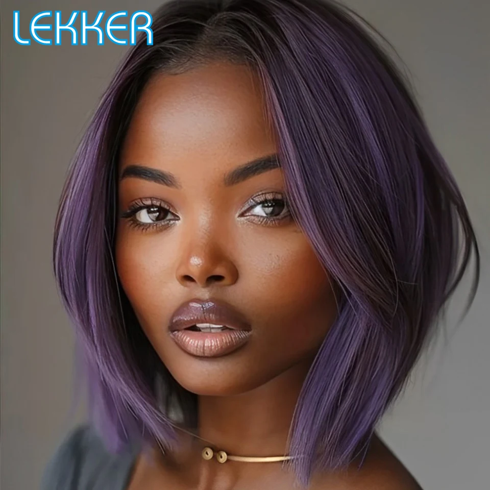 

Lekker Purple Short Straight Bob 13x1 T Lace Front 100% Human Hair Wigs For Women Glueless Brazilian Remy Hair Colored Bob Wigs