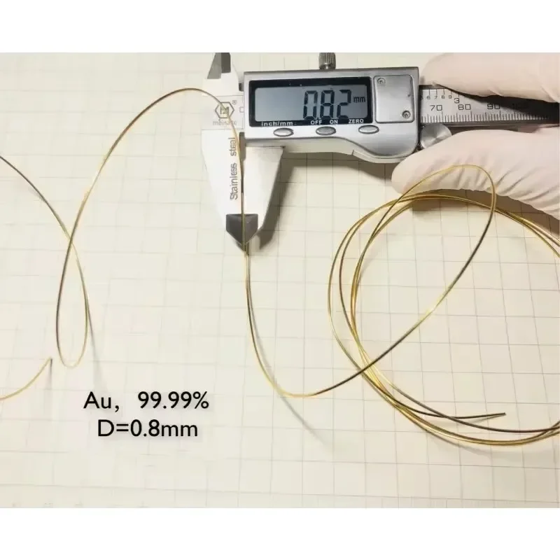 Fil d'or haute pureté, pureté 99.99%, diamètre 0.8mm, recherche scientifique uniquement