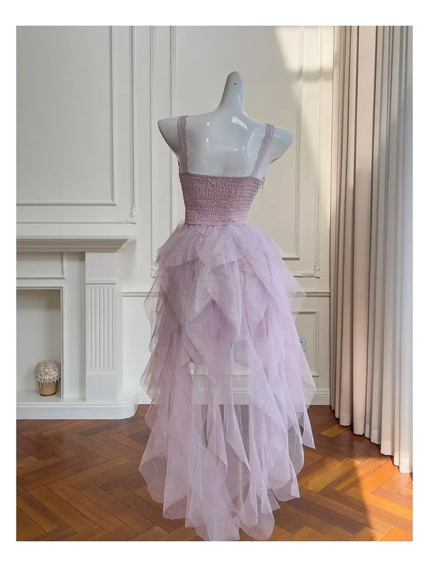Ele Princ Robe violette avec train Broderie lourde Cadeau d'anniversaire pour femme Taille haute Jupe trapèze Longue Polyester F...