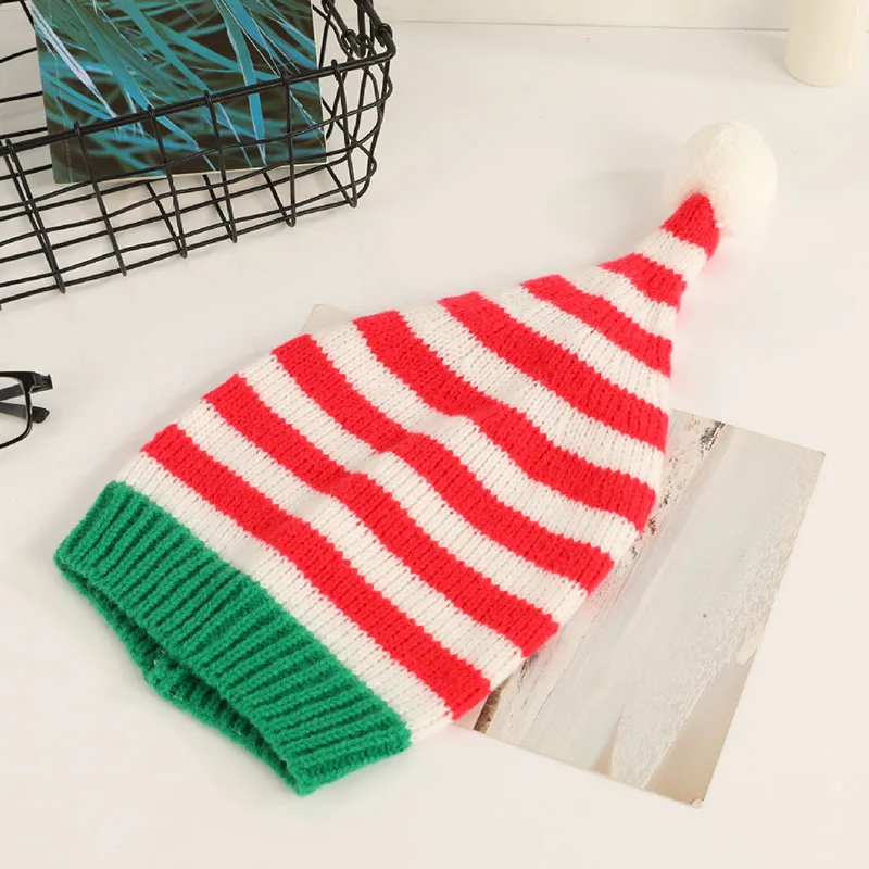 Christmas Mummy Baby Hat Bonnet Red White stripes Green Tree Knitted Hats with Pom Pom Xmas New Year Party Gifts Decorations image 5