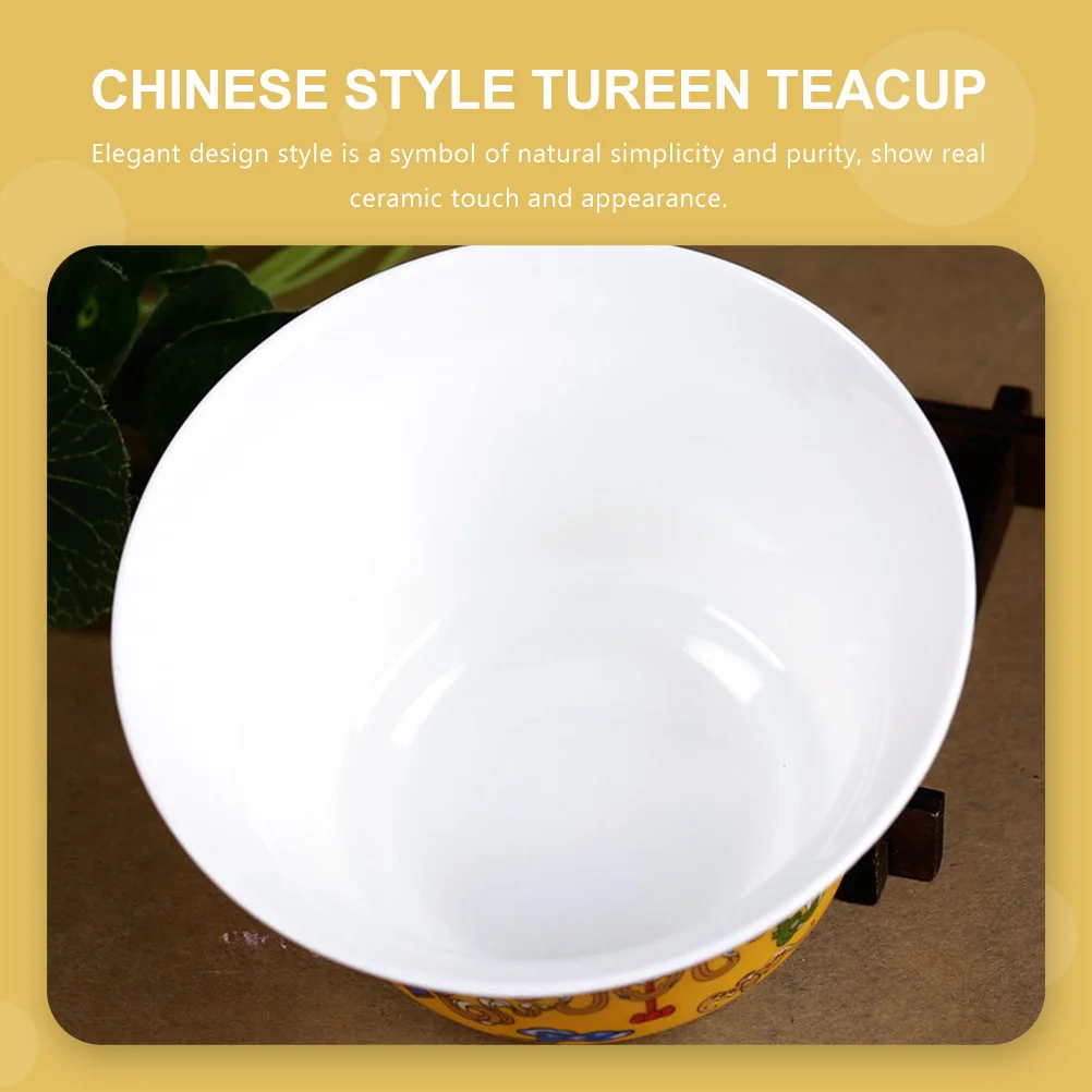 

Exquisite Ceramic Tureen Teacup Chinese Style Hand-Painted Decorative Tea Cup for Home Office Bar Vintage Classical