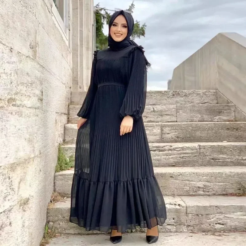 Robe Longue Plissée pour Femme Musulmane, Abaya, Dubaï, Hijab, Turquie, Pull, Mode, Vêtements Islamiques, Kaftan, Nouvelle Collection