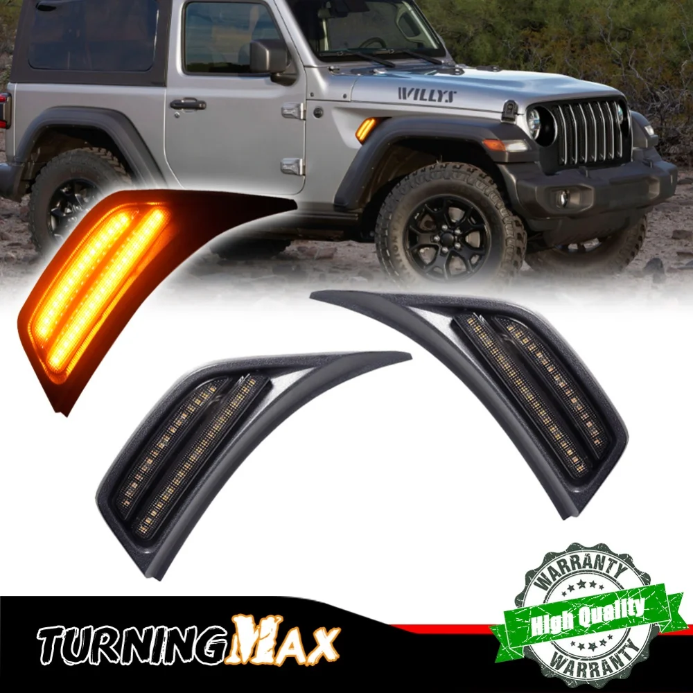 Amber Yellow LED Car Front Fender Side Marker Lights Turn Signal Lamps For Jeep Wrangler JL 2018-2023 & Gladiator JT 2020-2023