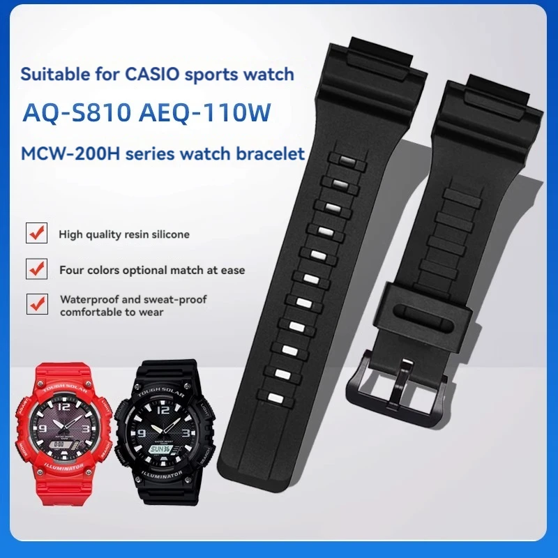 For Casio Sport Watch AQ-S810 AEQ-110 MCW-200 MCW-200H AE-1400 Watchband Men's Resin Silicone Rubber Wristband 18mm WatchStrap