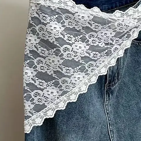 

Fashion Triangle Lace Irregular Skirt Curtain White Flowers Lace Mesh Halfbody Skirt Korean Women Summer Bottoms Jeans Decor